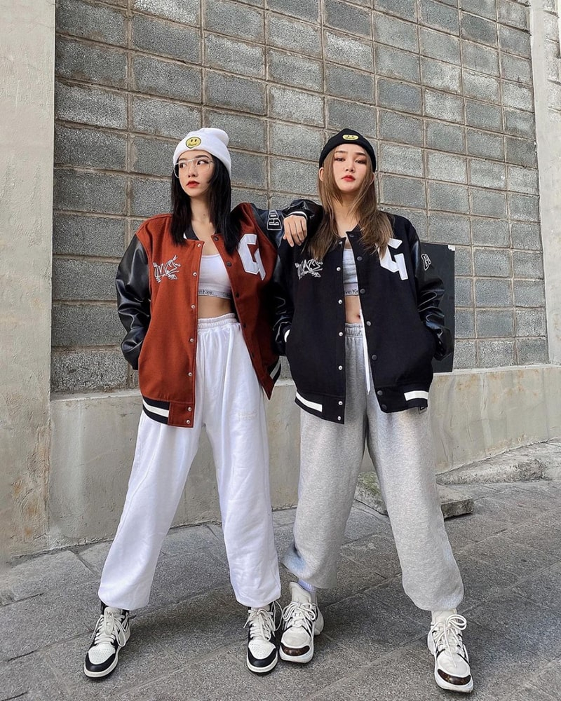 Outfit layer áo croptop, áo sơ mi và áo bomber