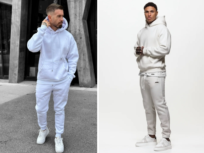 Phối giày sneaker trắng với set đồ thể thao