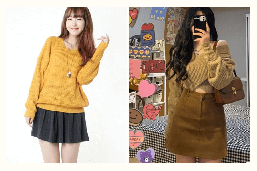 Áo cardigan hoặc áo khoác dạ phối chân váy