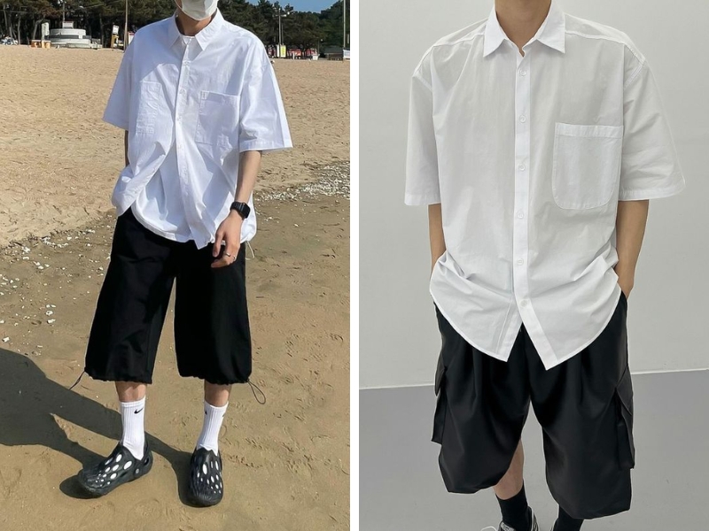 Phối đồ áo sơ mi oversize nam với quần short