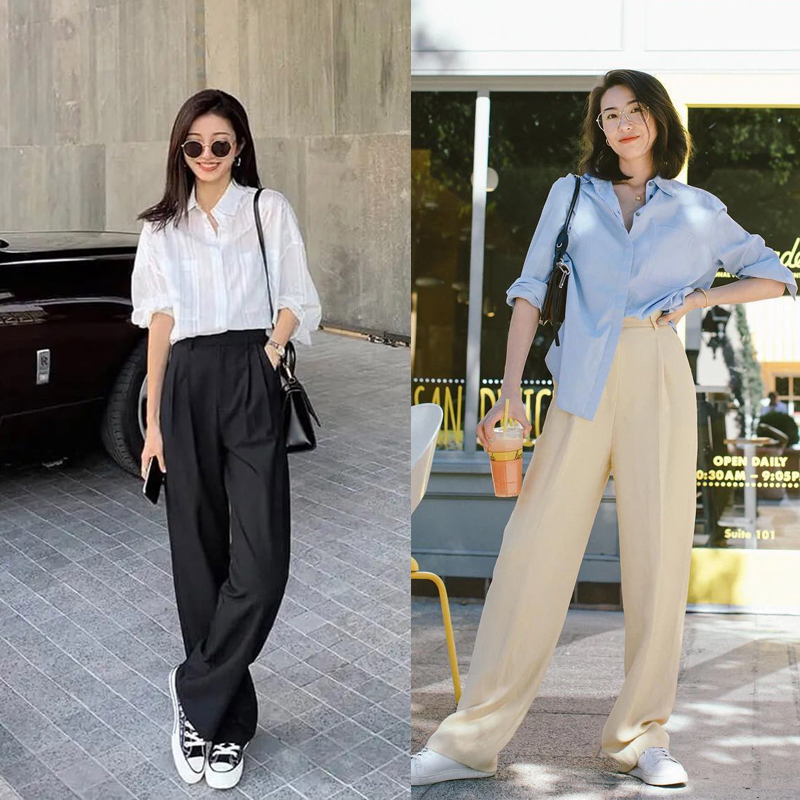 Phối đồ áo sơ mi oversize nữ và quần ống suông