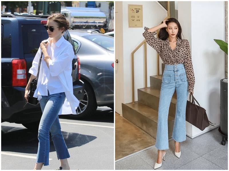Phối đồ áo sơ mi oversize nữ cùng quần jean