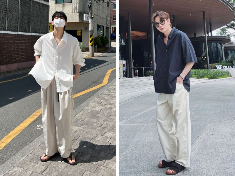 Phối đồ áo sơ mi oversize nam với quần ống suông