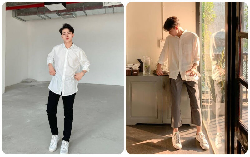 Phối đồ áo sơ mi oversize nam với quần skinny