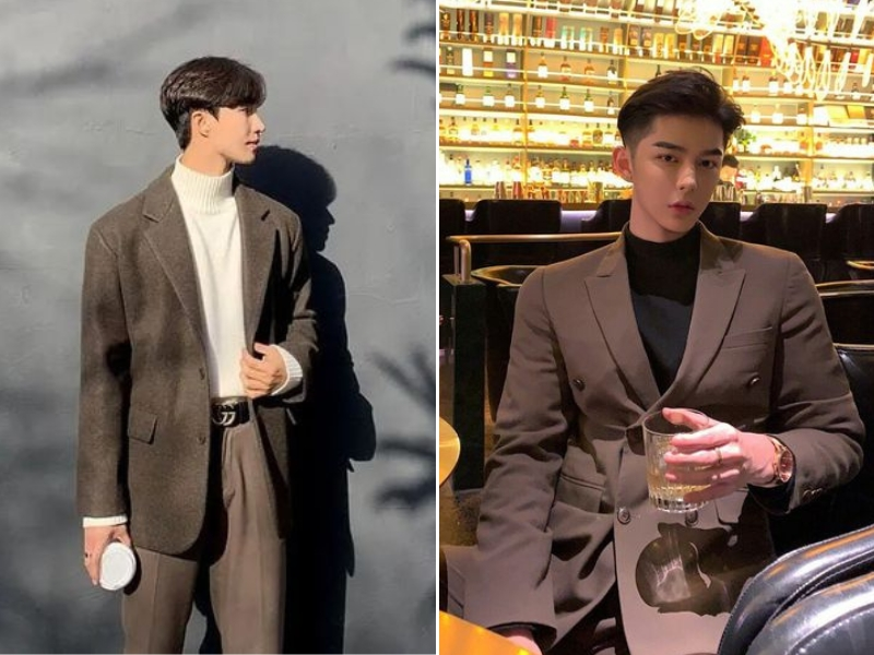 Phối áo len cổ lọ với blazer