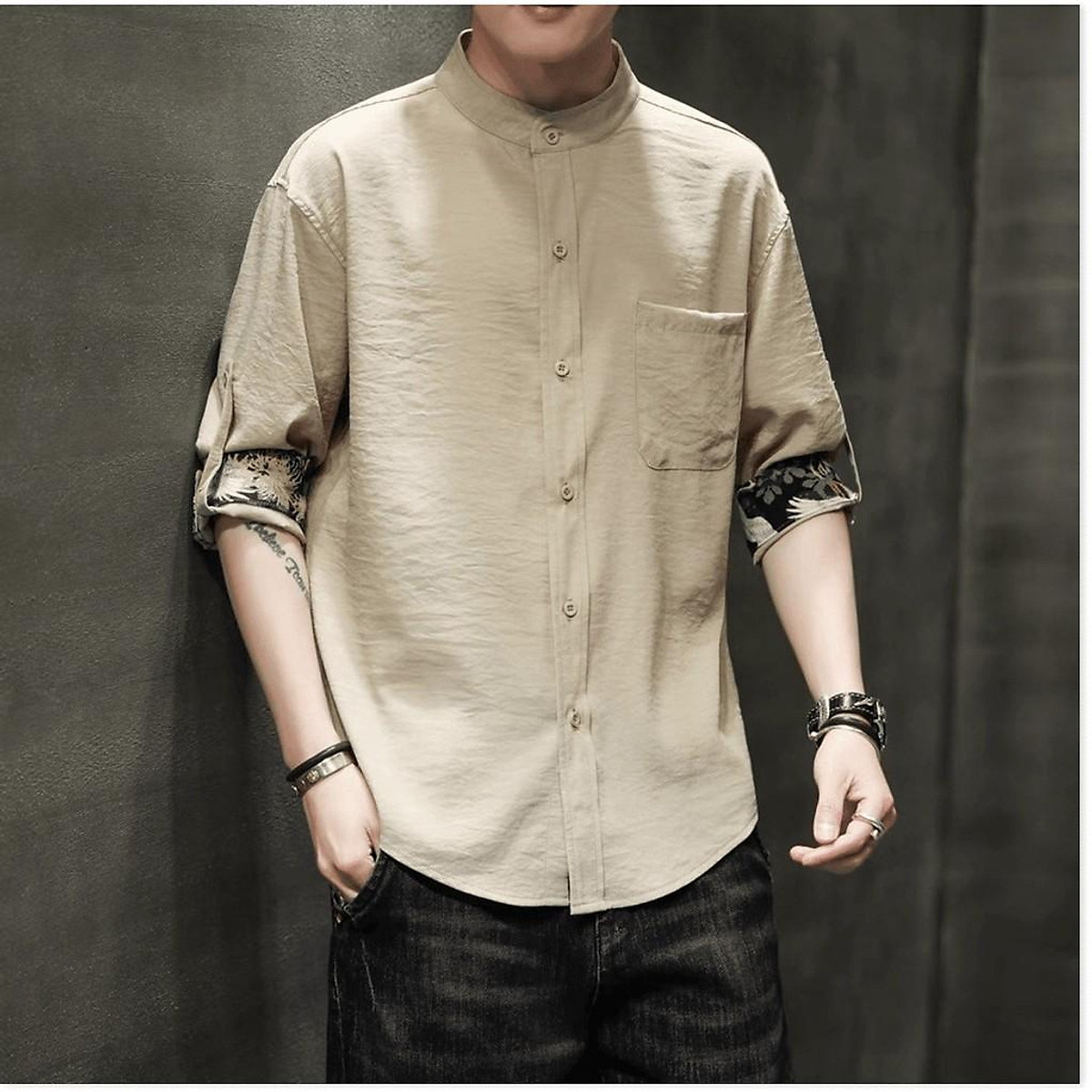 Áo sơ mi cổ trụ thanh lịch