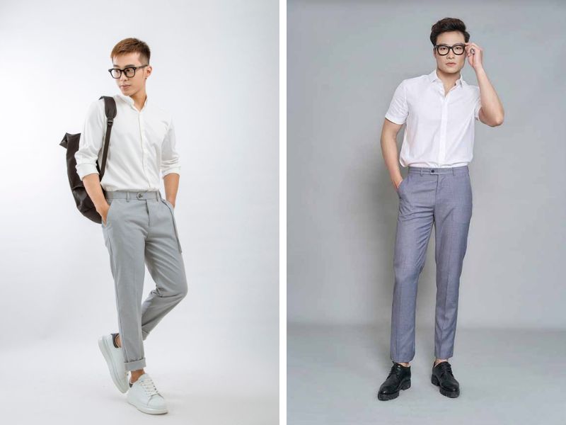 Quần tây với áo sơ mi trắng